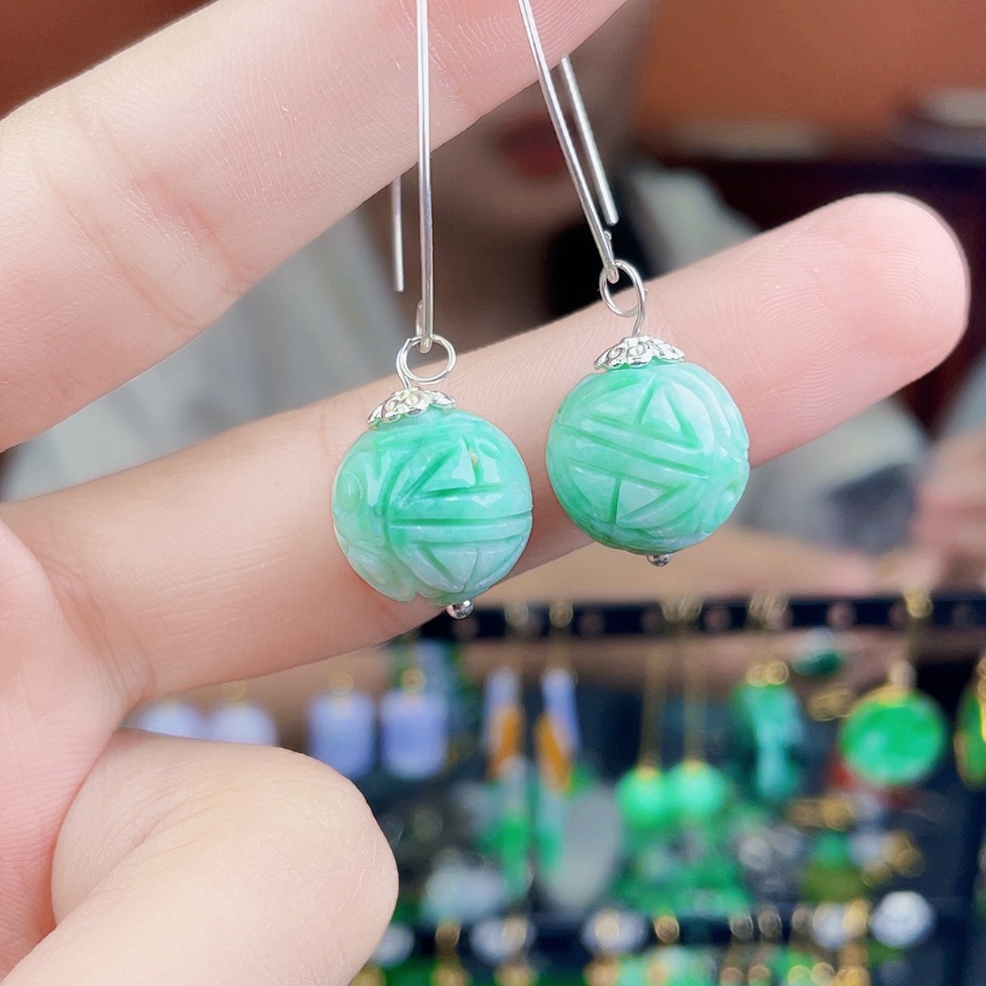 翡翠银S925镶嵌耳饰饰品