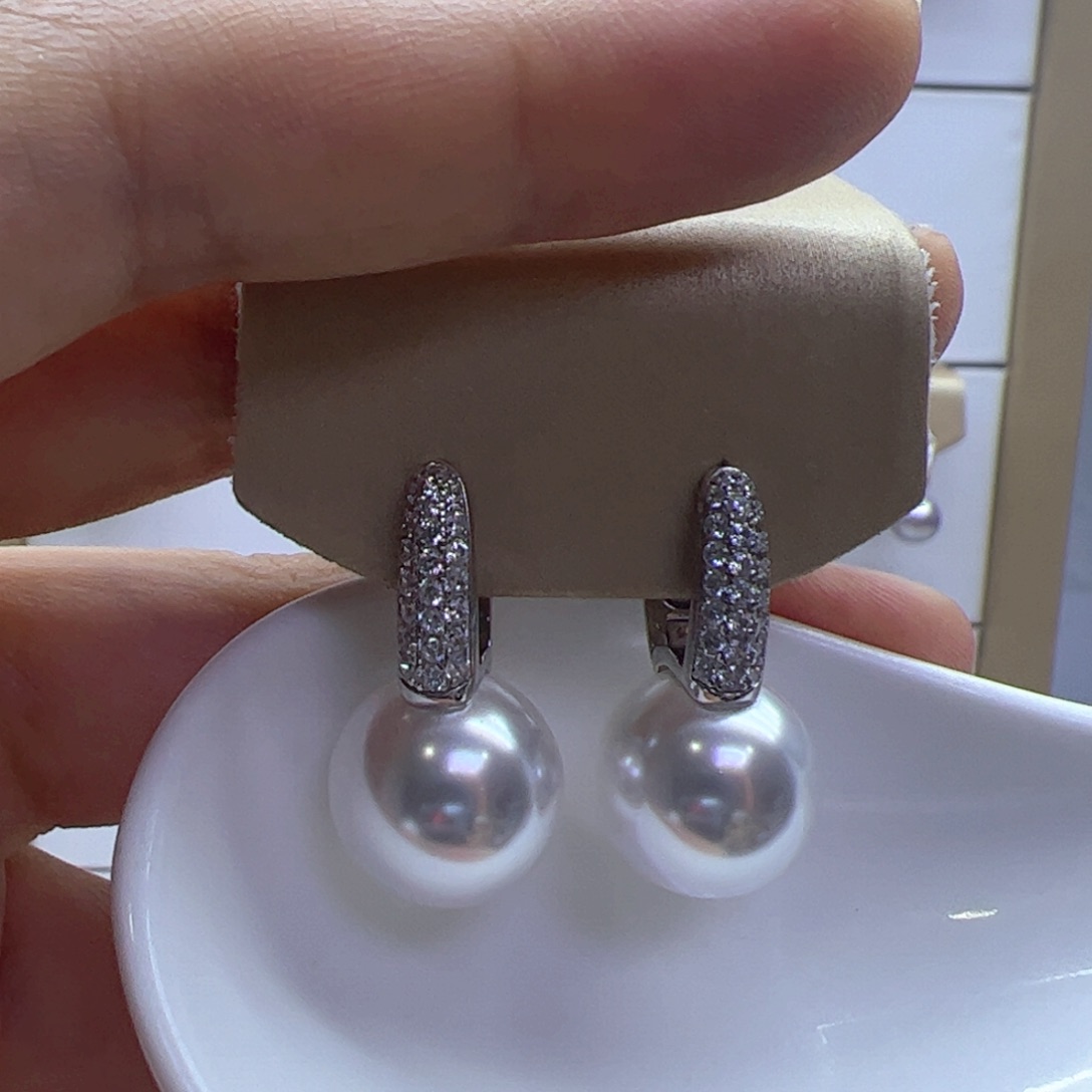银S925镶嵌淡水珍珠耳饰