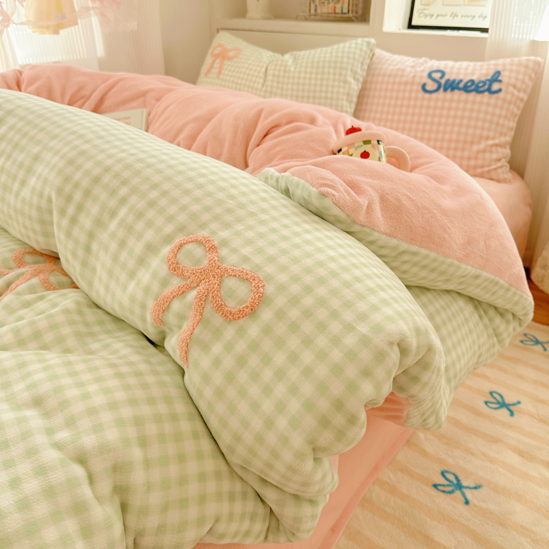 【床笠款】加厚加绒秋冬保暖过冬神器牛奶绒防寒锁温双面绒四件套