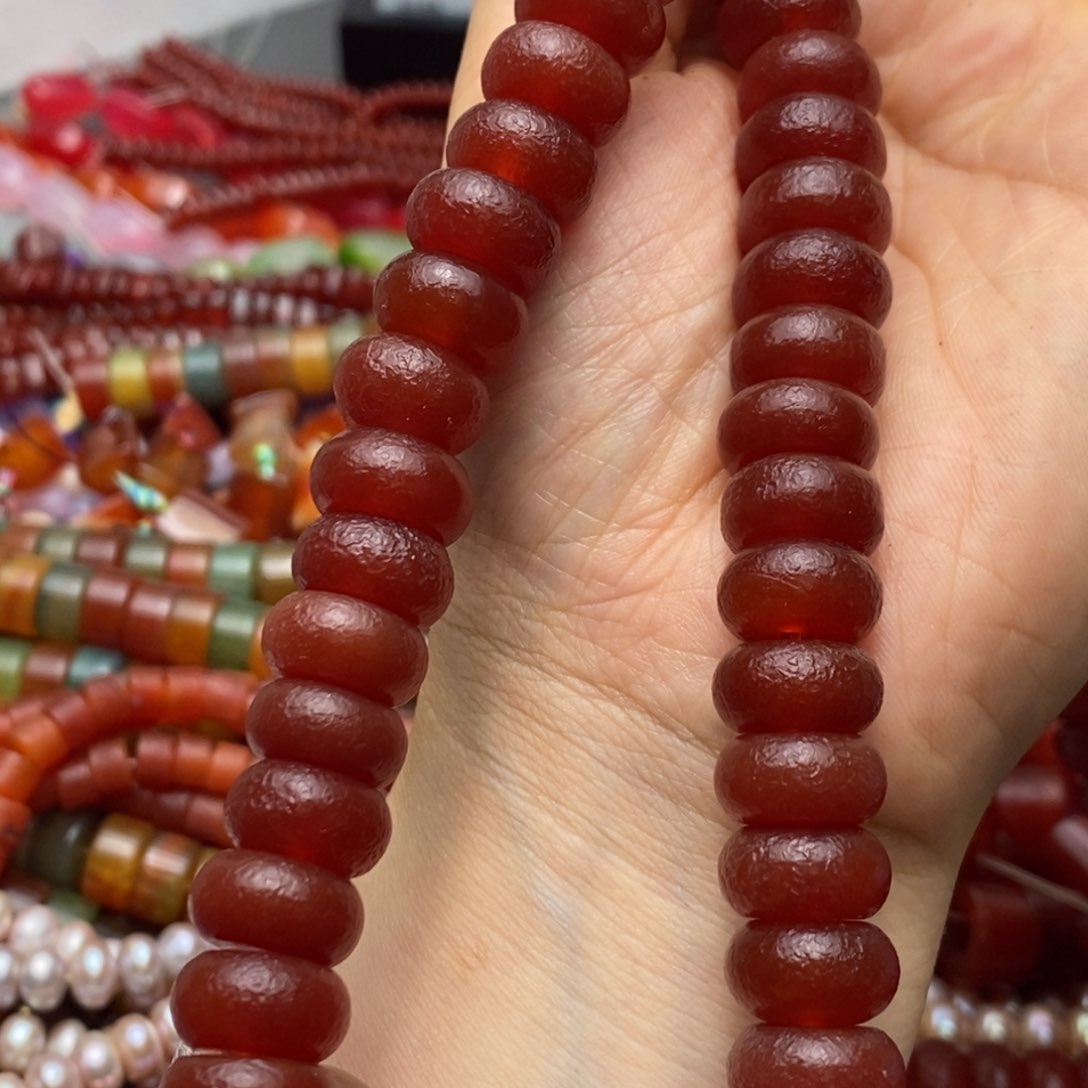 玛瑙/玉髓未镶嵌珠宝半成品包浆橘皮算盘14mm半条