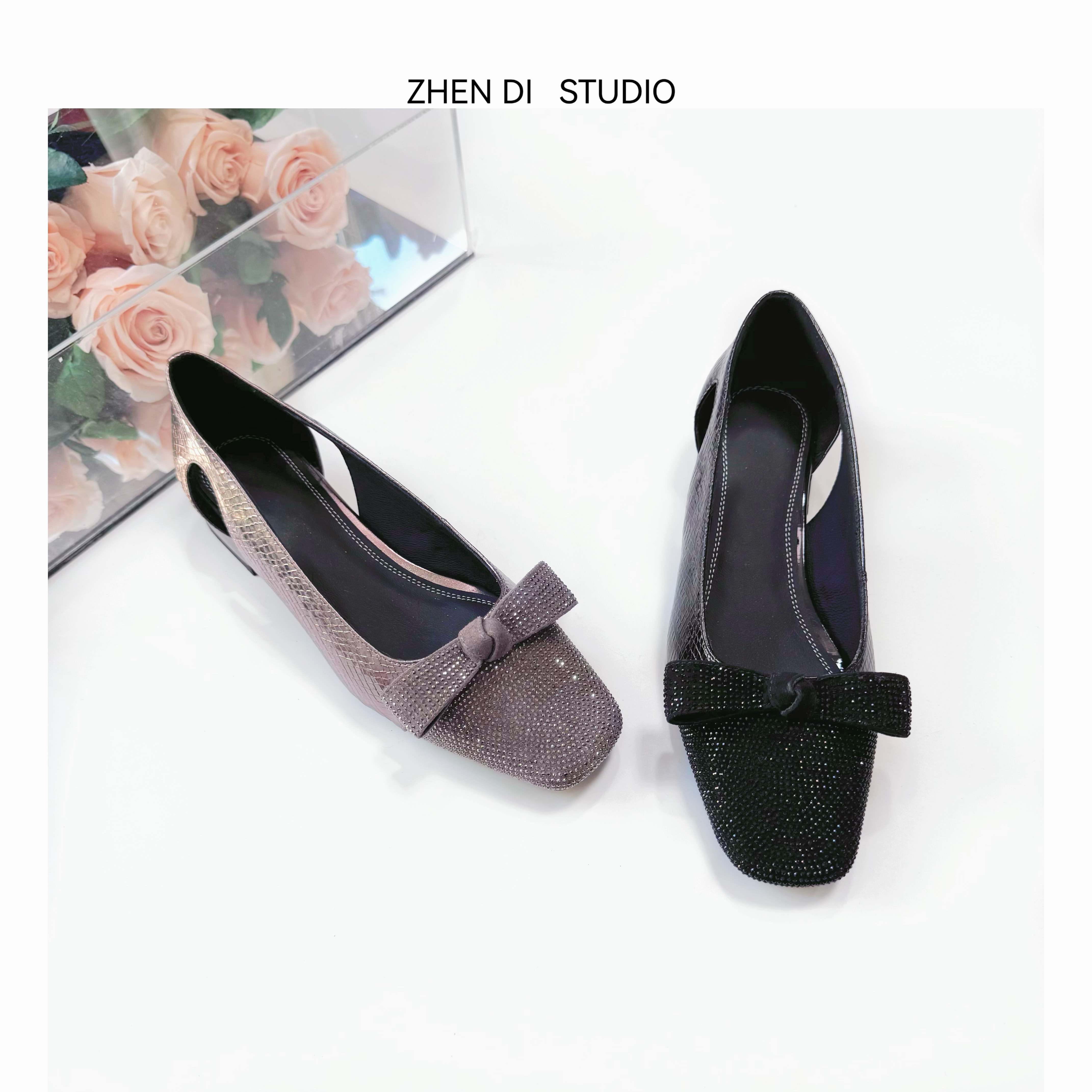 臻弟ZHENDI/新款欧站气质时尚百搭水钻蝴蝶结设计时装女鞋5536