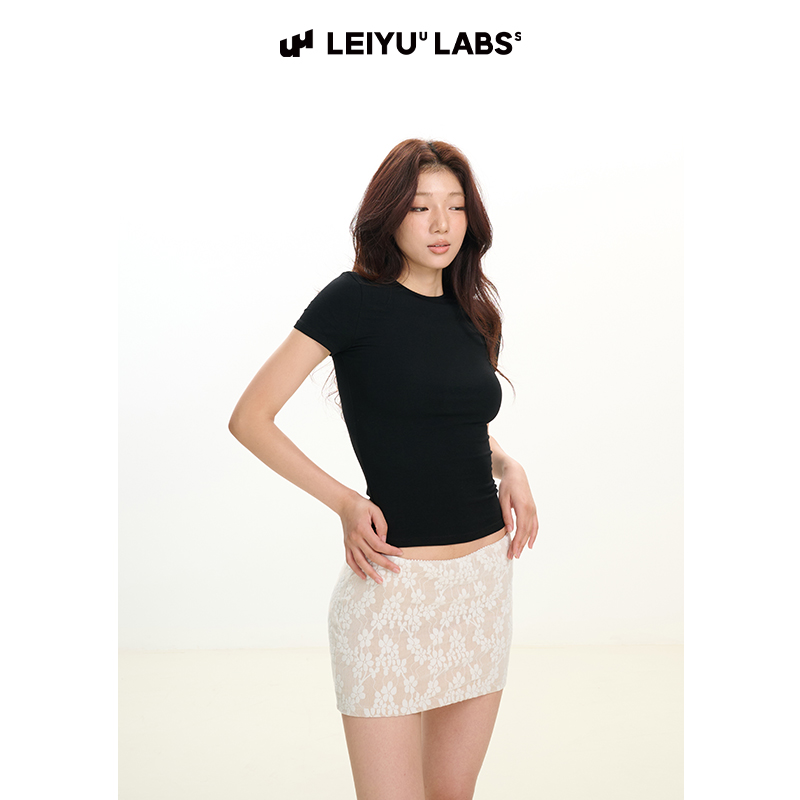 LEIYU LABS针织短袖T恤女夏欧美ins紧身高腰短款小圆领上衣修身