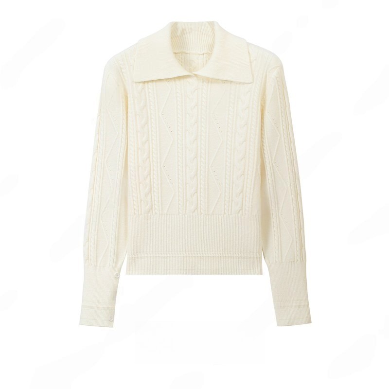 polo翻领套头麻花针织衫新款加厚简约内搭高腰长袖上衣女