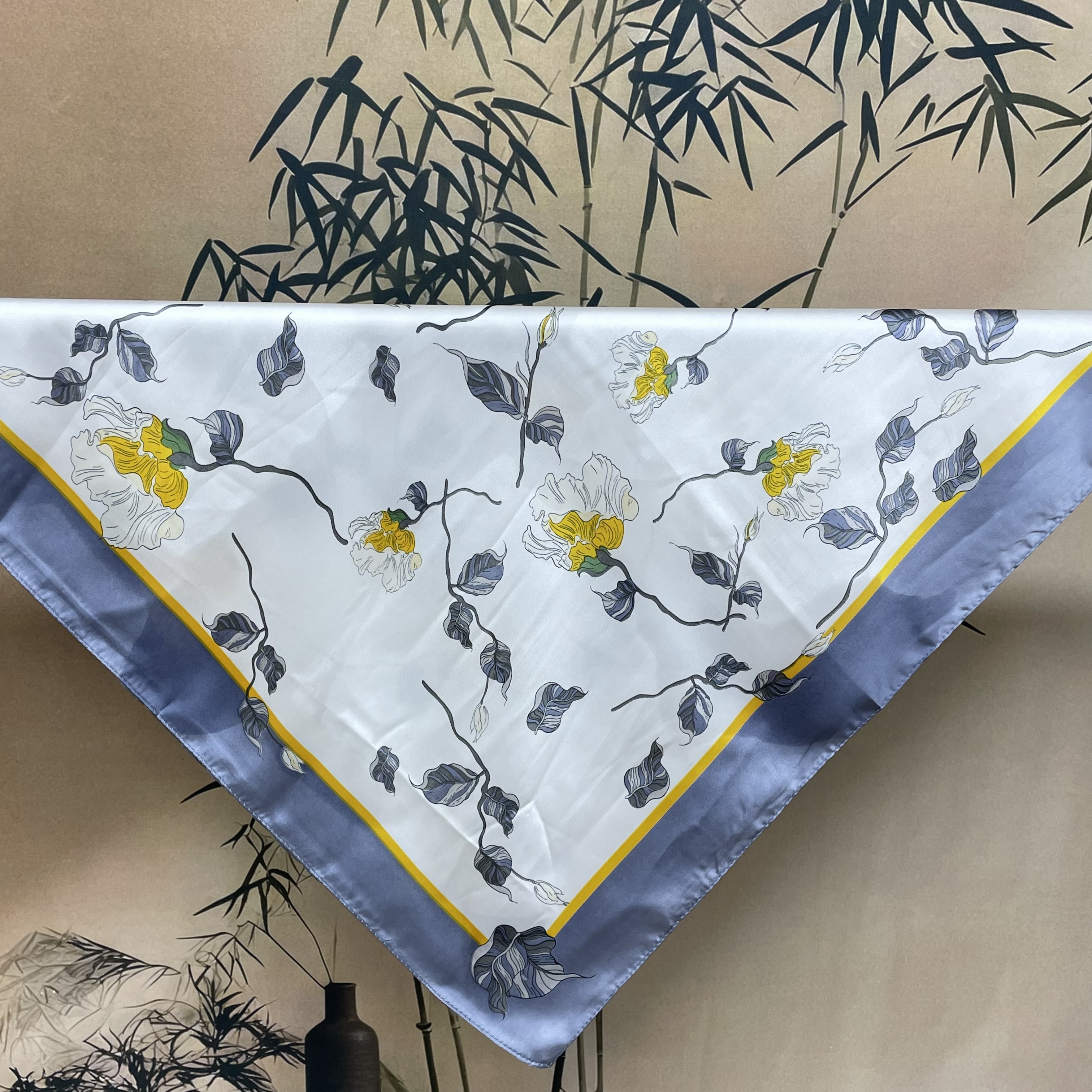 【灰枝凝黄】70*70新款中国风围巾女时尚百搭洋气旅行(981）