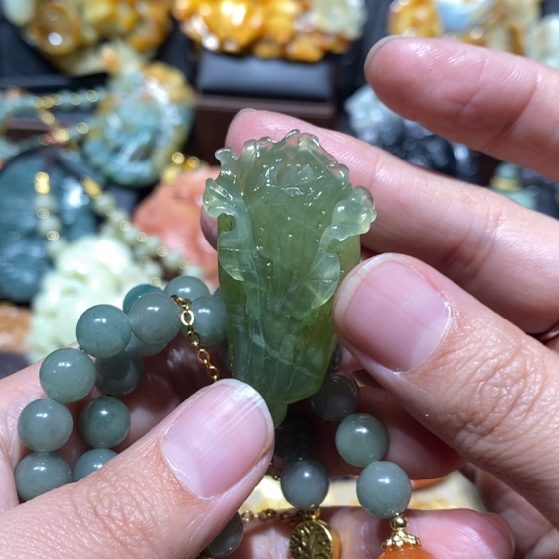 【闪购商品】蛇纹石玉颈饰合金
