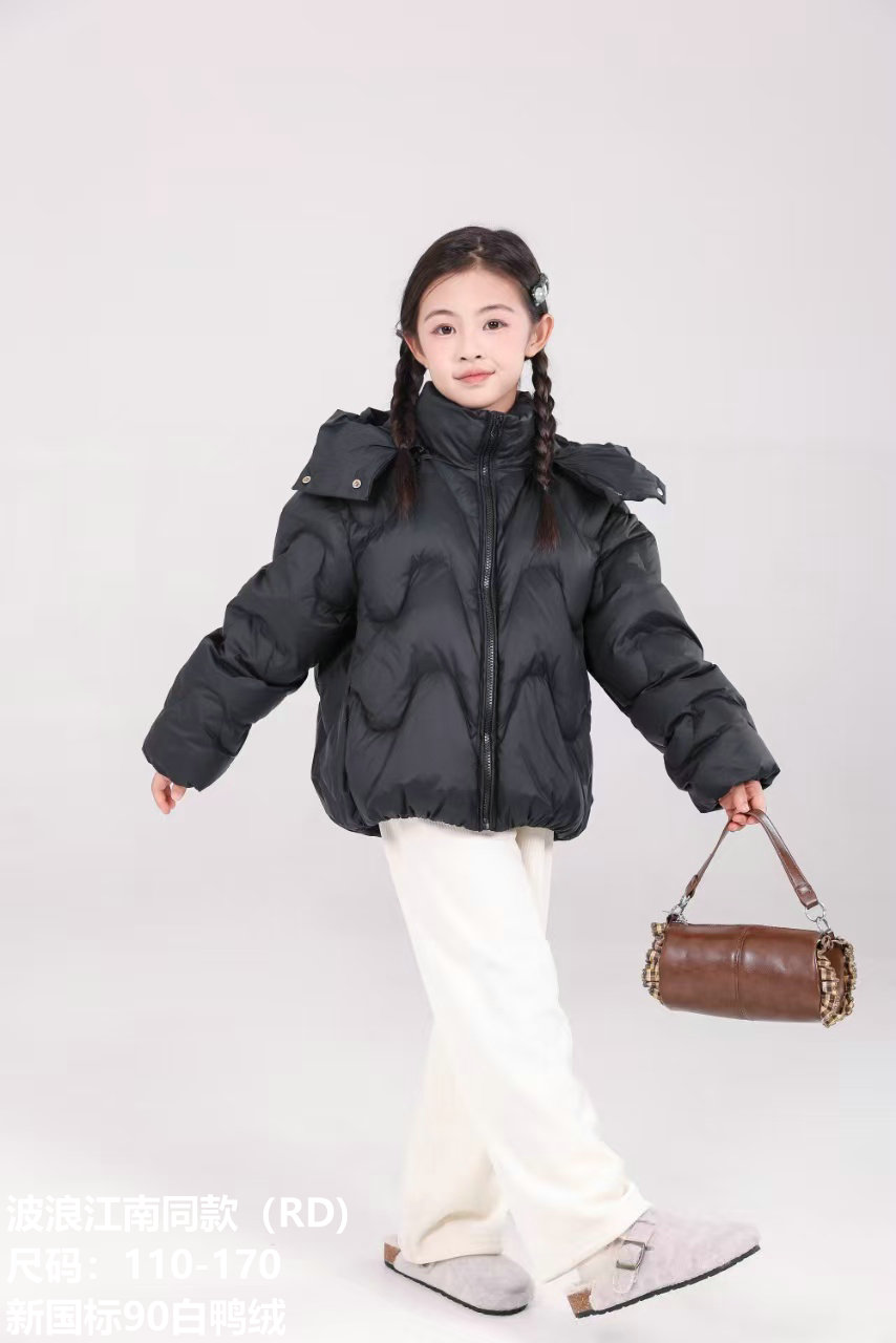 儿童波浪款连帽羽绒服中大童加厚潮流冬季童装90白鸭绒