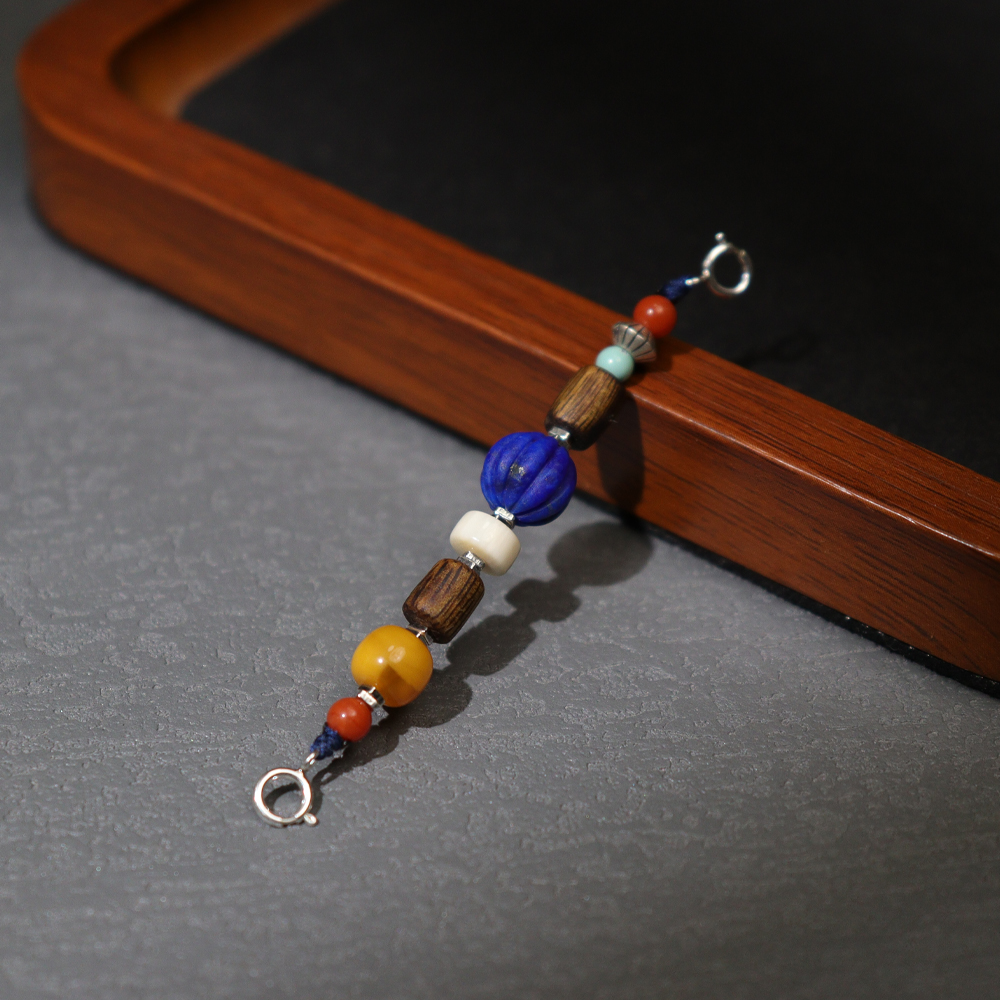 青金石延长链·瓜珠配沉香蜜蜡DIY款·S925银·多样性发一·SQJD701