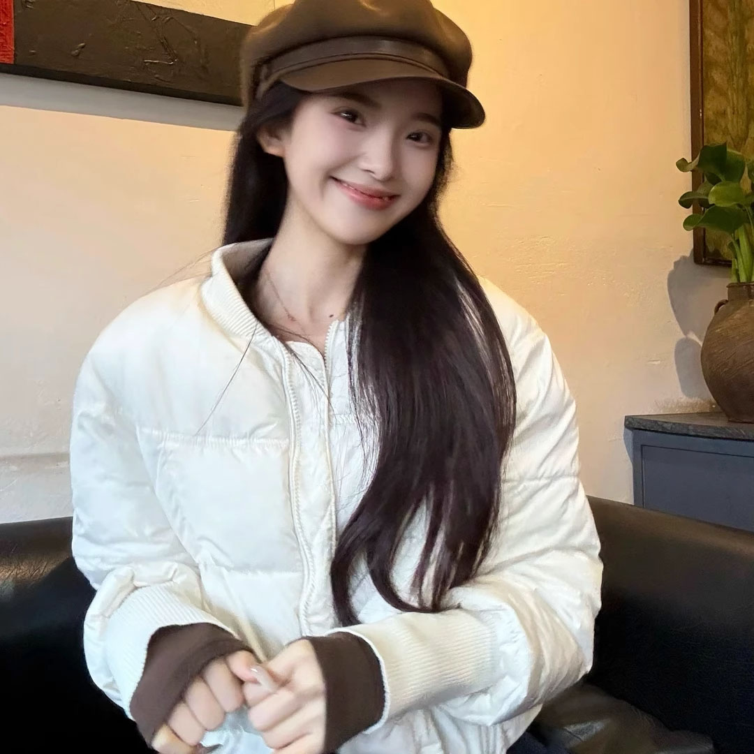 【036】韩版宽松圆领短款棉服外套女冬季新款纯色保暖百搭外套