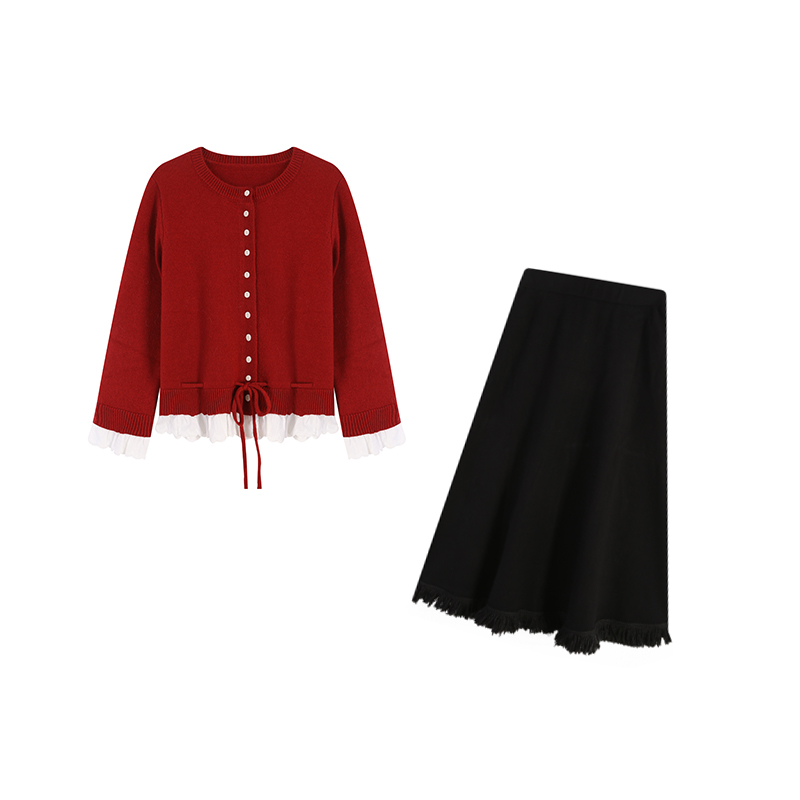 红色上衣ZL103072搭配ZL98869黑色半裙两件套装