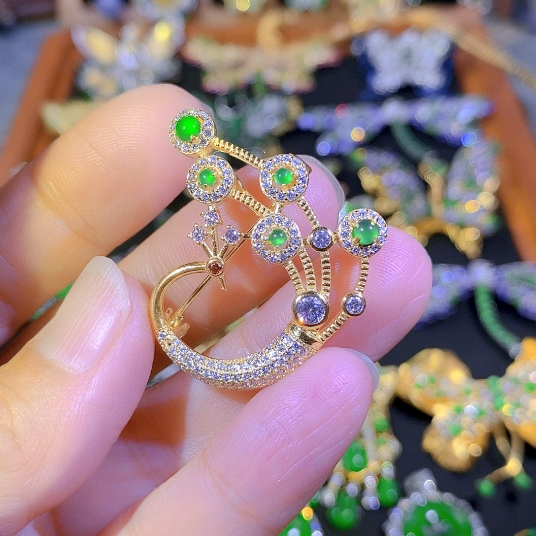 吊坠(不含链)银S925镶嵌翡翠