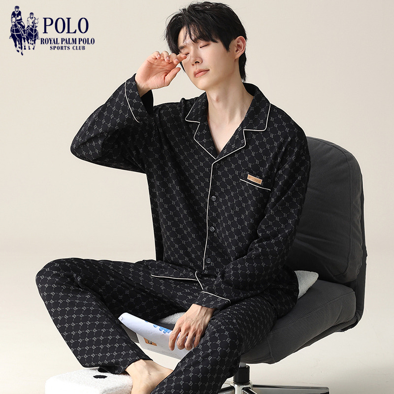 保罗2025睡衣男士春秋季新款宽松长袖秋冬季大码可外穿家居服套装