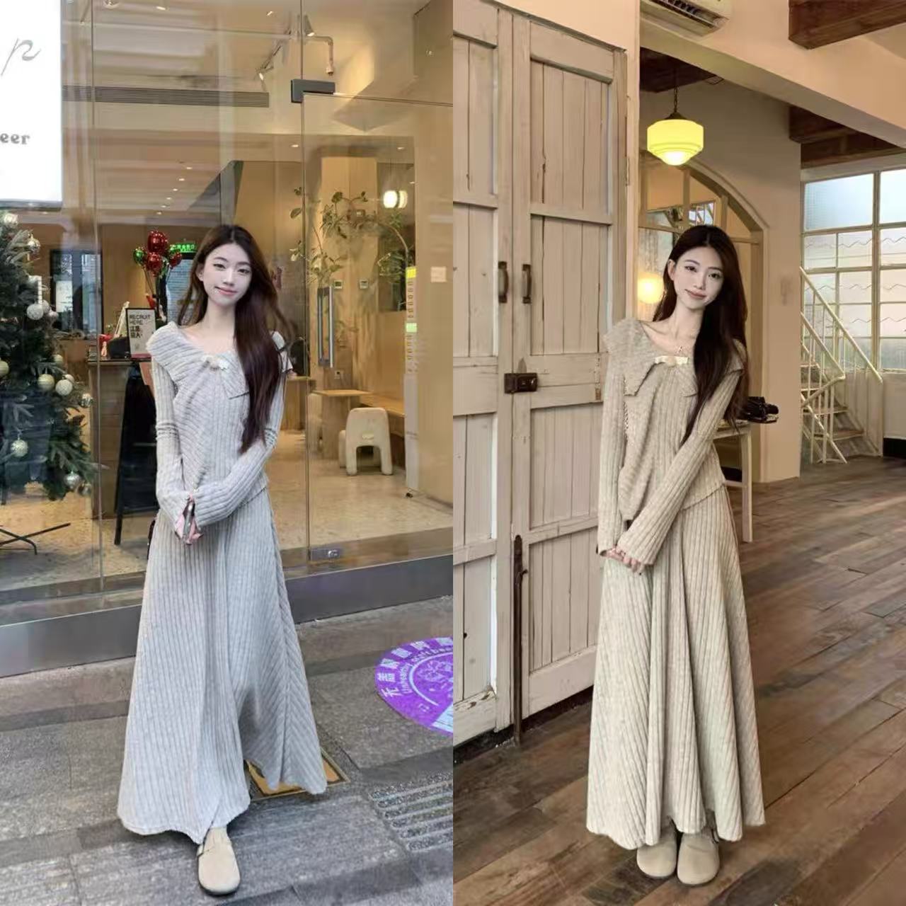 【现货+运费险】韩系温柔风秋季套装不规则针织衫半身裙女穿搭套装