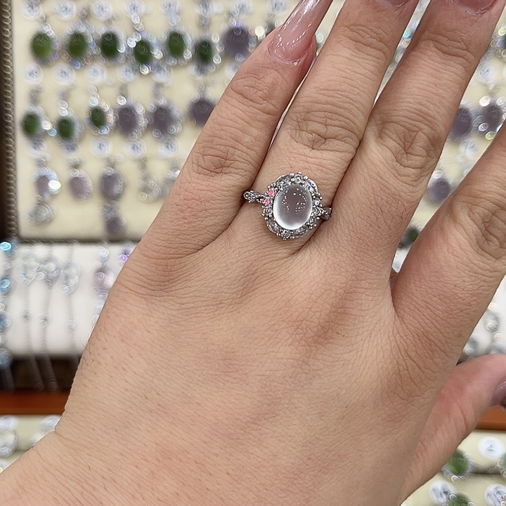 蛇纹石玉银S925镶嵌戒指