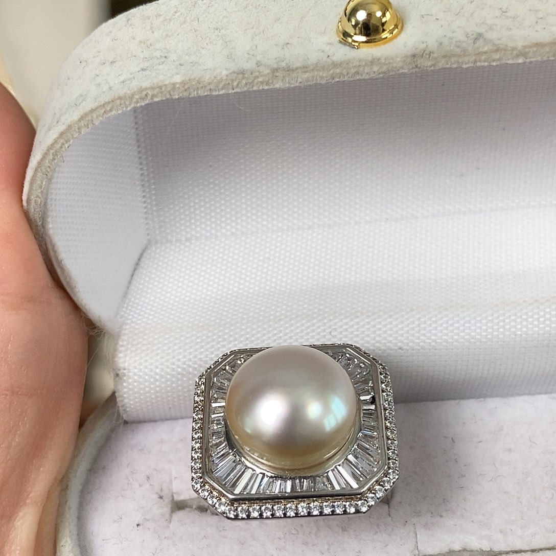 海水珍珠戒圈银S925镶嵌