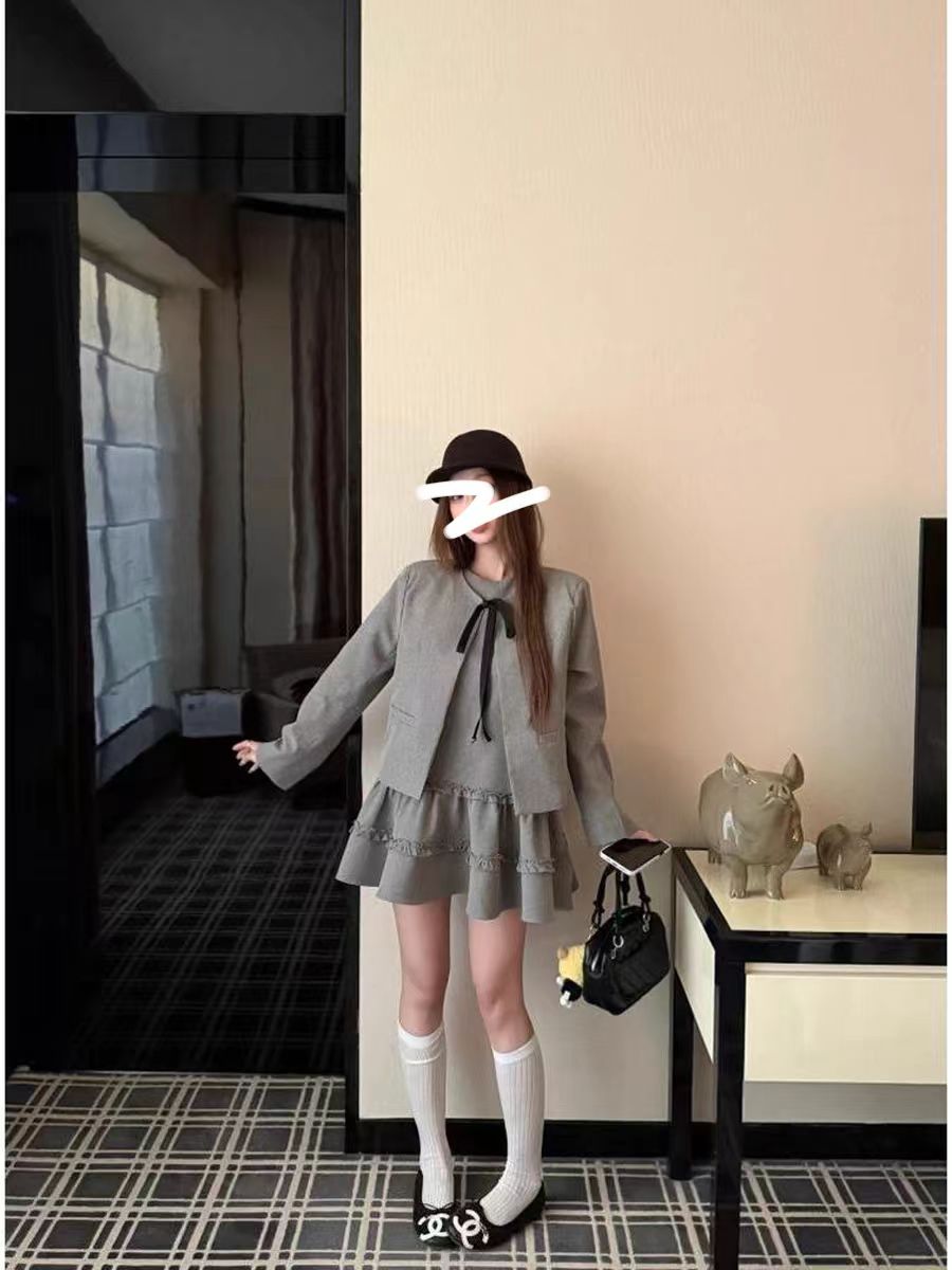 法式小香风名媛富家千金气质套装背心连衣裙女秋季西装外套两件套