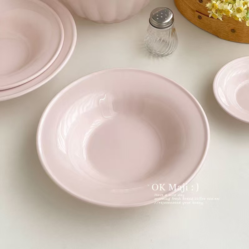 瓷县令6只装8英寸雅枫粉盘奶油风少女心情侣餐盘酒店甜品盘网红