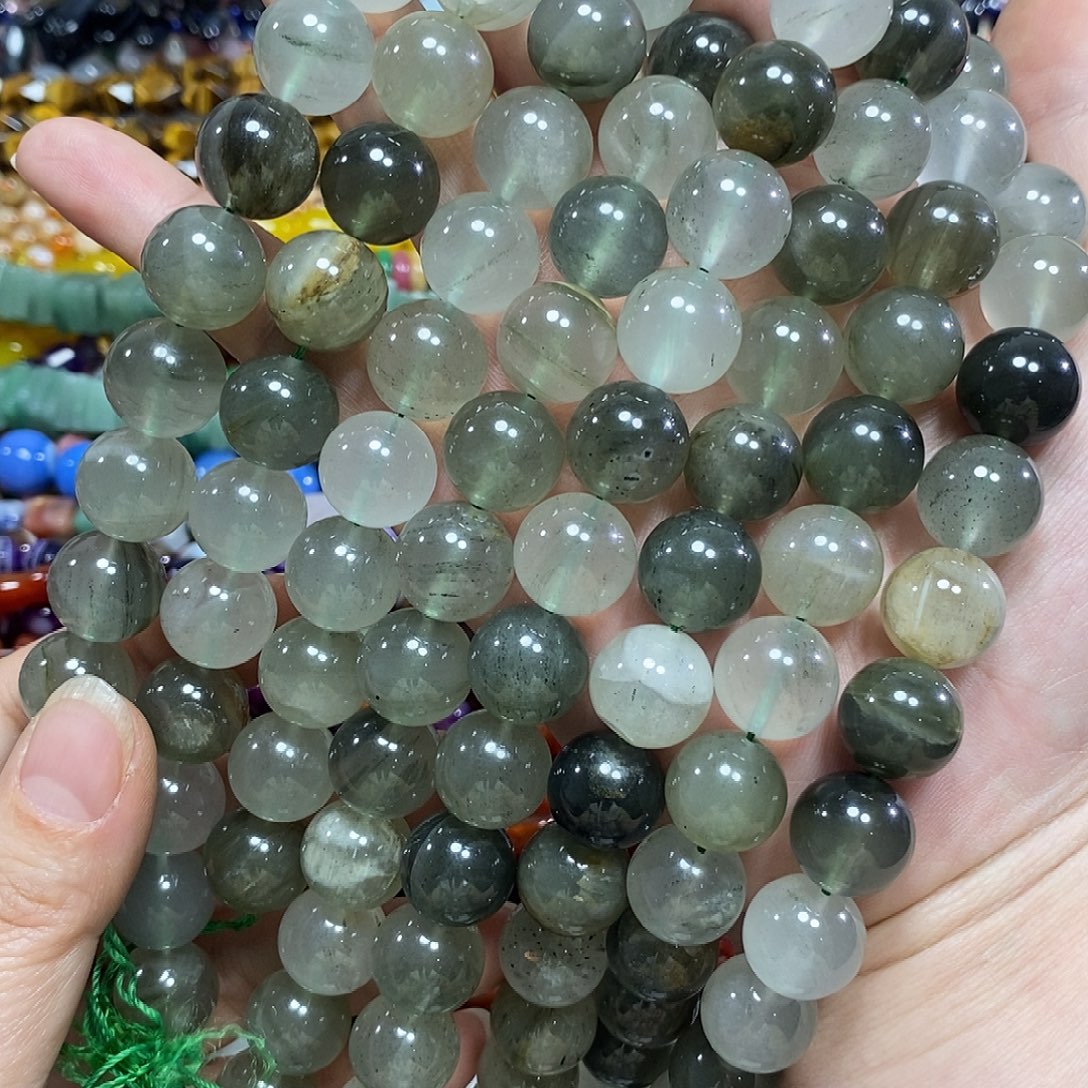 玛瑙/玉髓未镶嵌珠宝半成品绿云雾水晶一条卡14mm