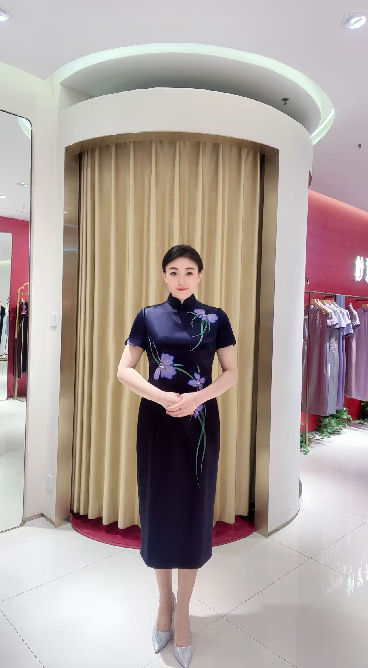 170166旗袍中长款气质修身显瘦国风/深紫色/三醋酸面料/新款上市