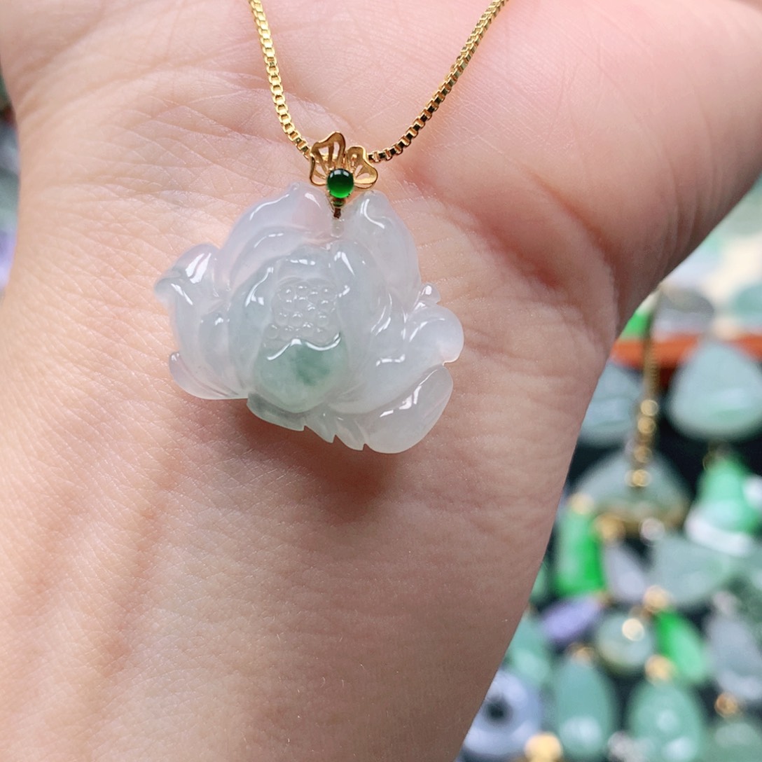 吊坠(不含链)18K金镶嵌翡翠