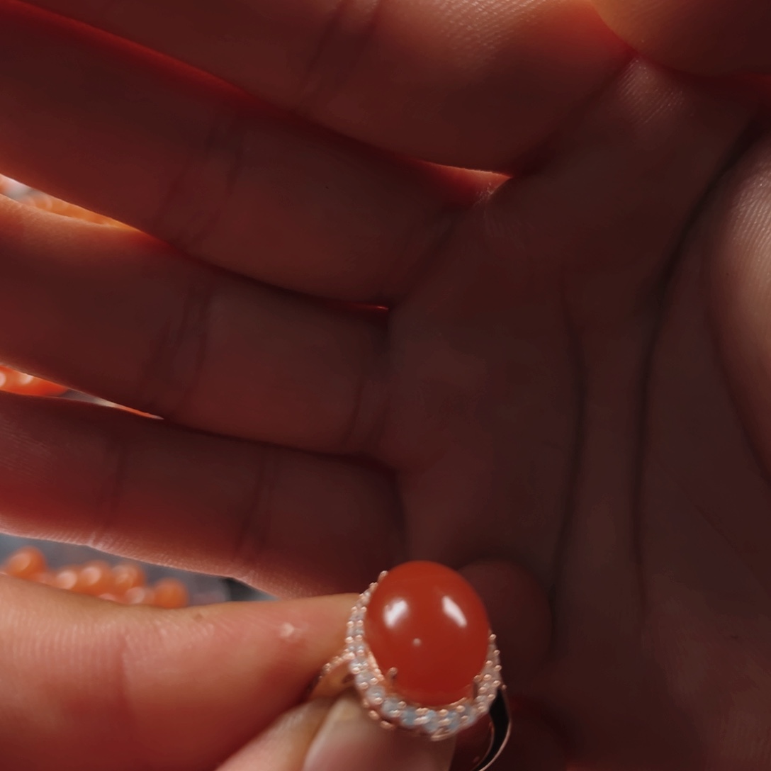 南红玛瑙戒指银S925镶嵌