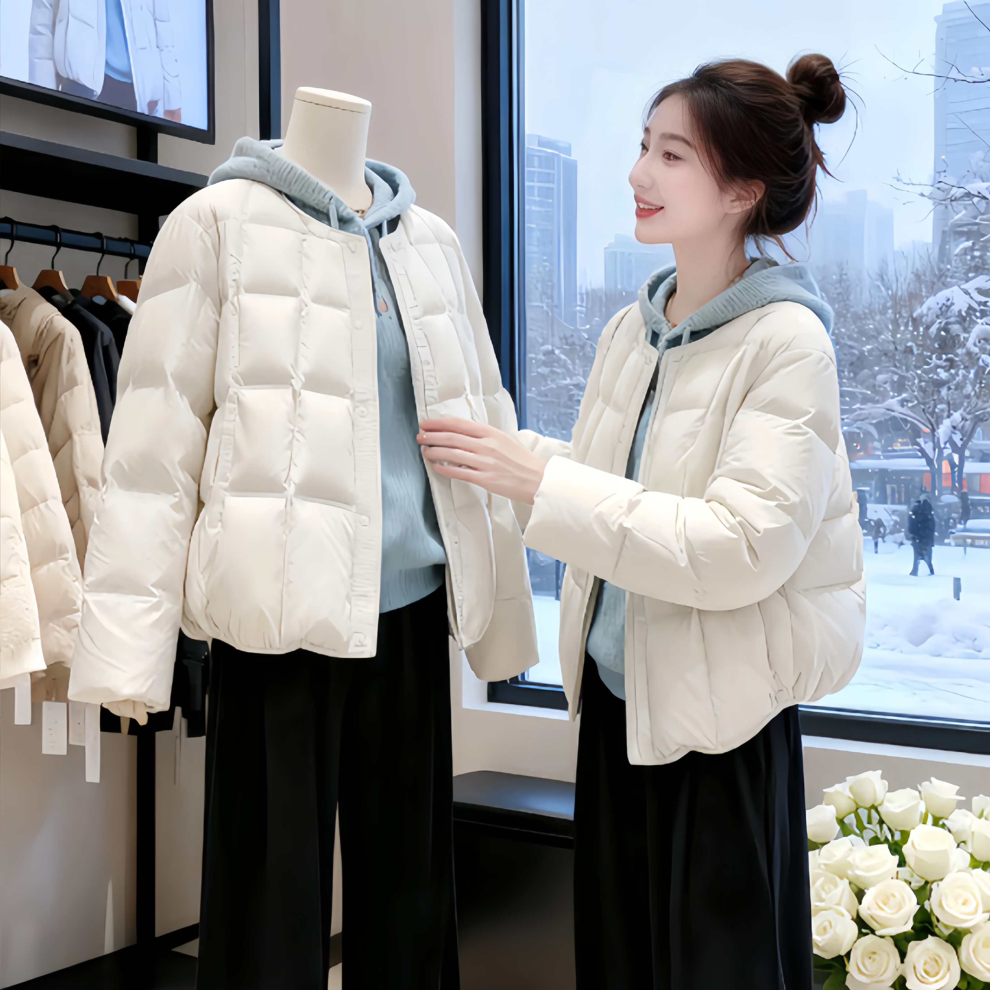 SHALLDOER【奶芙静谧】2025冬季豆腐块纯色棉服保暖上衣氛围感搭子