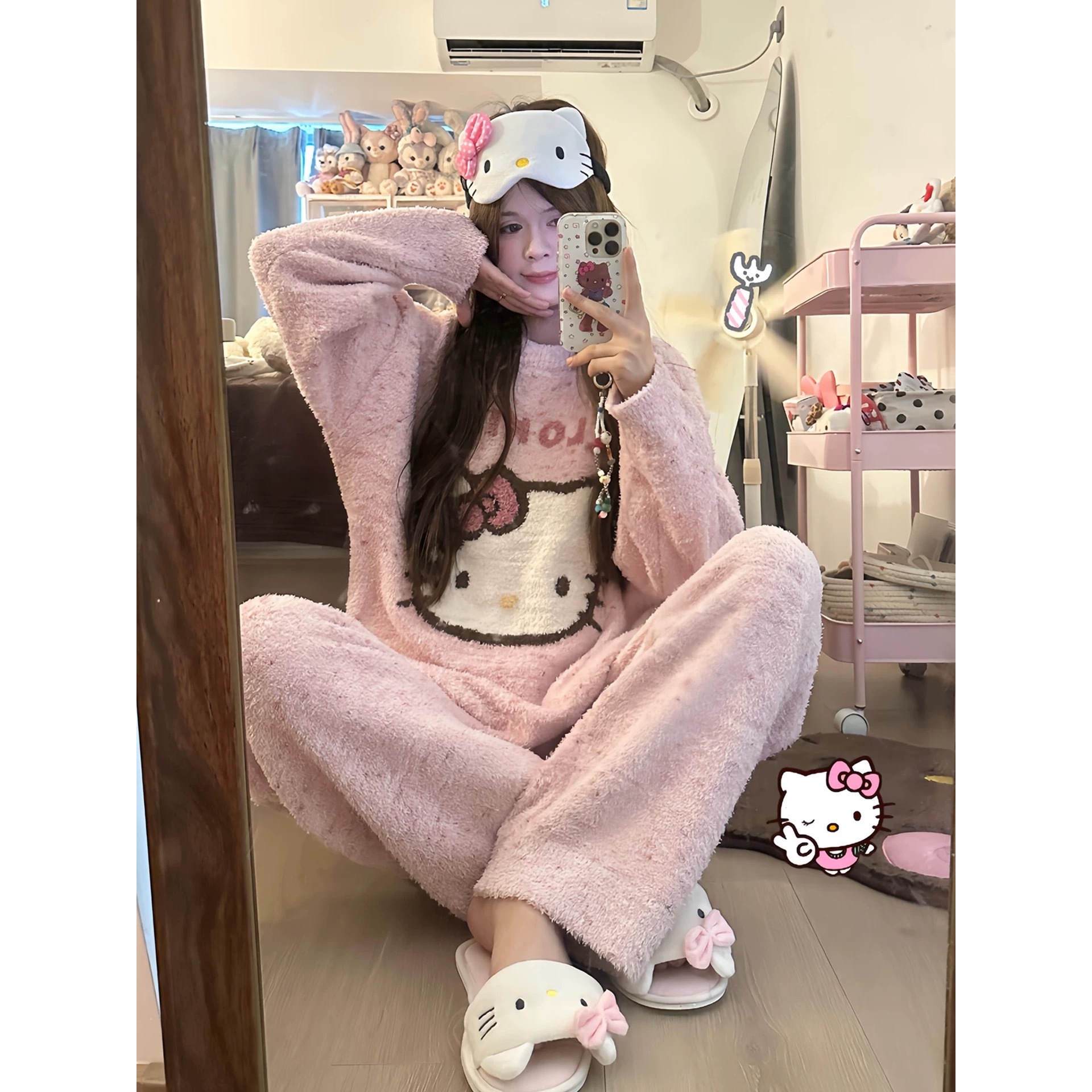 Hellokitty半边绒睡衣女2025新款秋冬季加厚款保暖可爱家居服套装