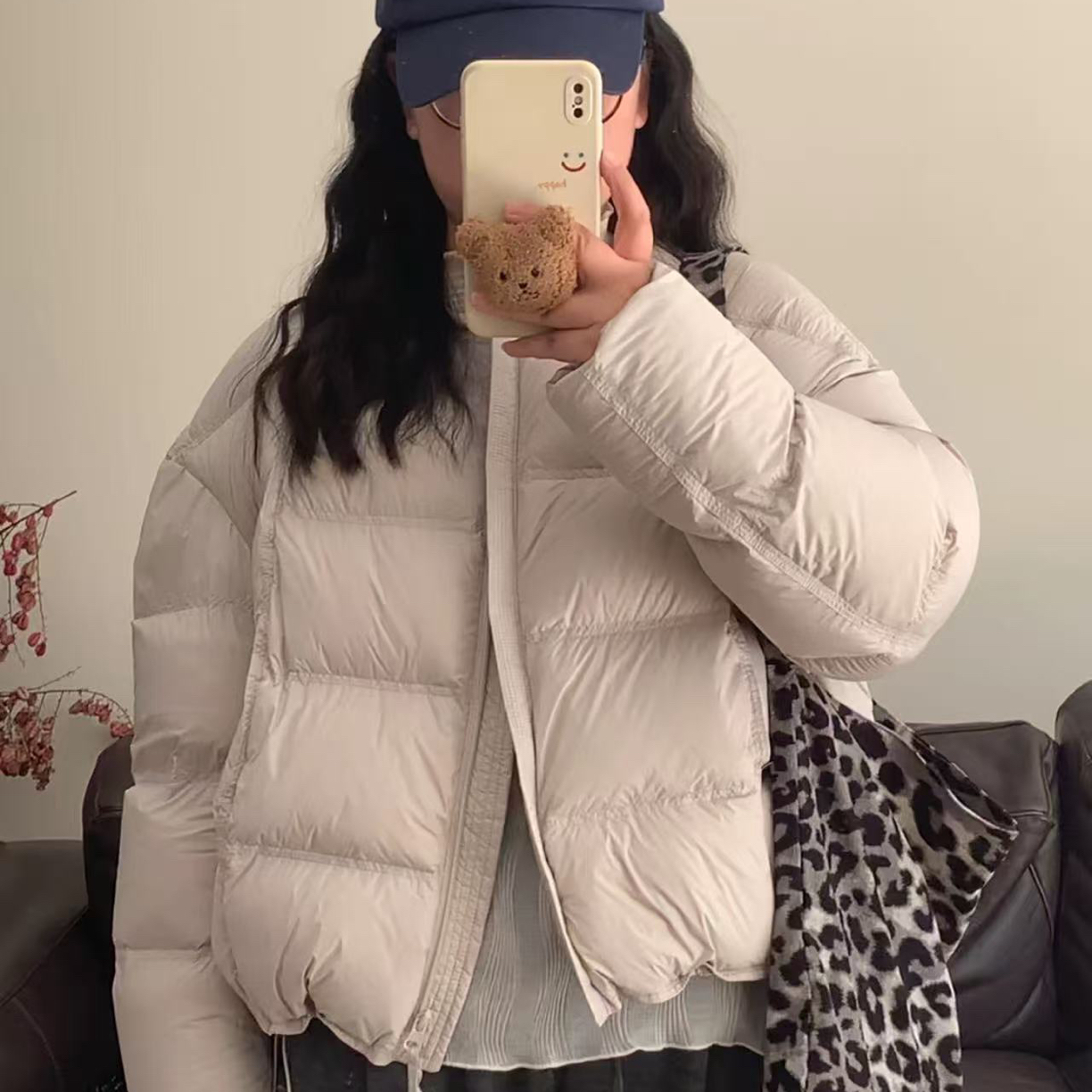 【周周家】952短款针织拼接圆领羽绒服