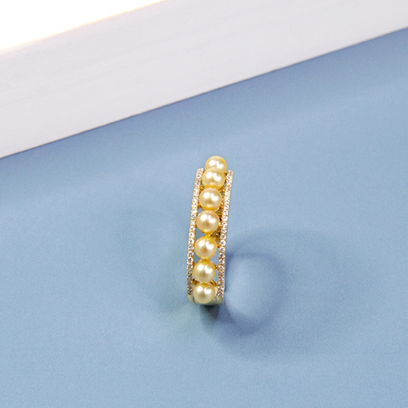 【瑞米珍珠】AKOYA金米珠镶钻18k排戒戒指3-4mm