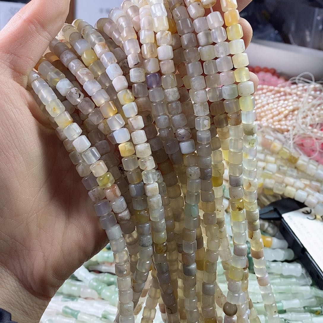 玛瑙/玉髓珠宝半成品合金一条天然6mm樱花玛瑙车轮珠