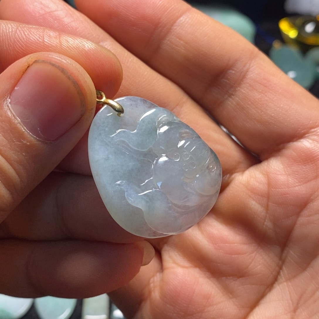 翡翠未镶嵌颈饰天然缅甸翡翠A货一品清莲吊坠