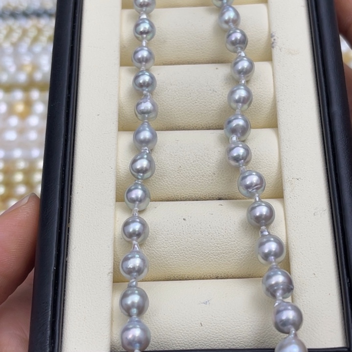 海水珍珠颈饰银S925镶嵌真多麻项链6-7mm