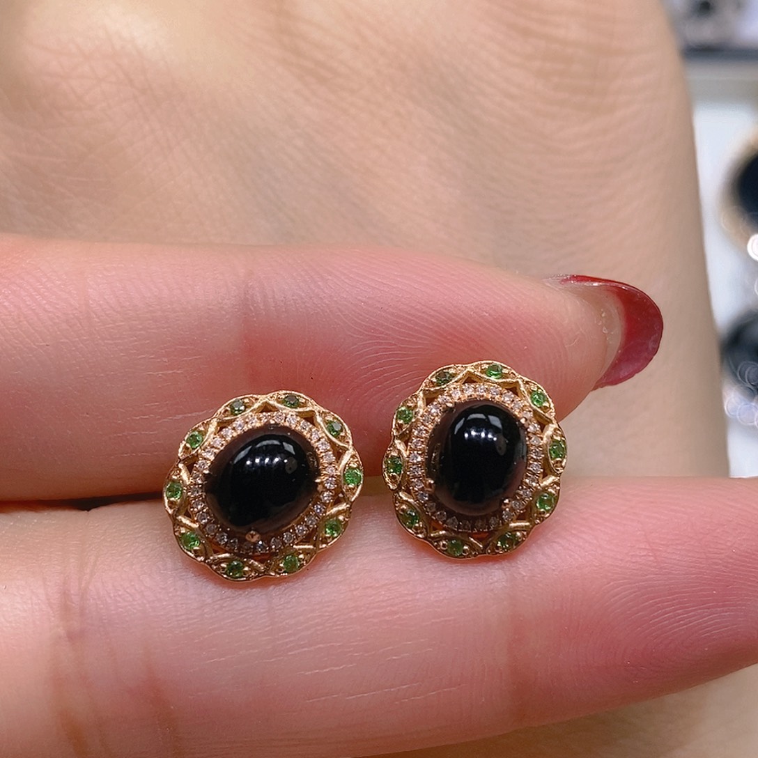 翡翠耳饰18K金镶嵌耳饰