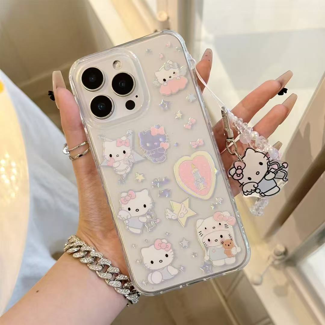 爱心透明双层imd适用苹果16promax手机壳烫金云朵丘比特Kitty猫