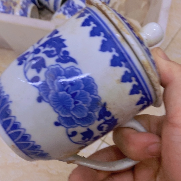 摆件景德镇青花芙蓉花办公杯