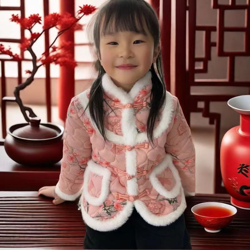 小孩款传统经典大花棉袄加厚加绒冬季儿童秋冬