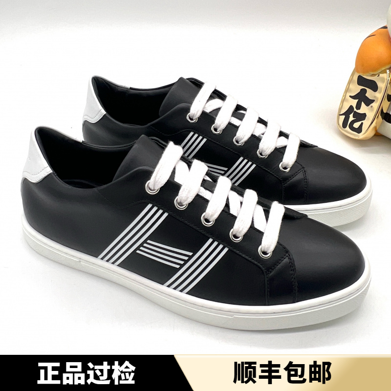 未使用 Hermes/爱马仕 黑色皮面 H印花 百搭时尚款板鞋 男士 39码
