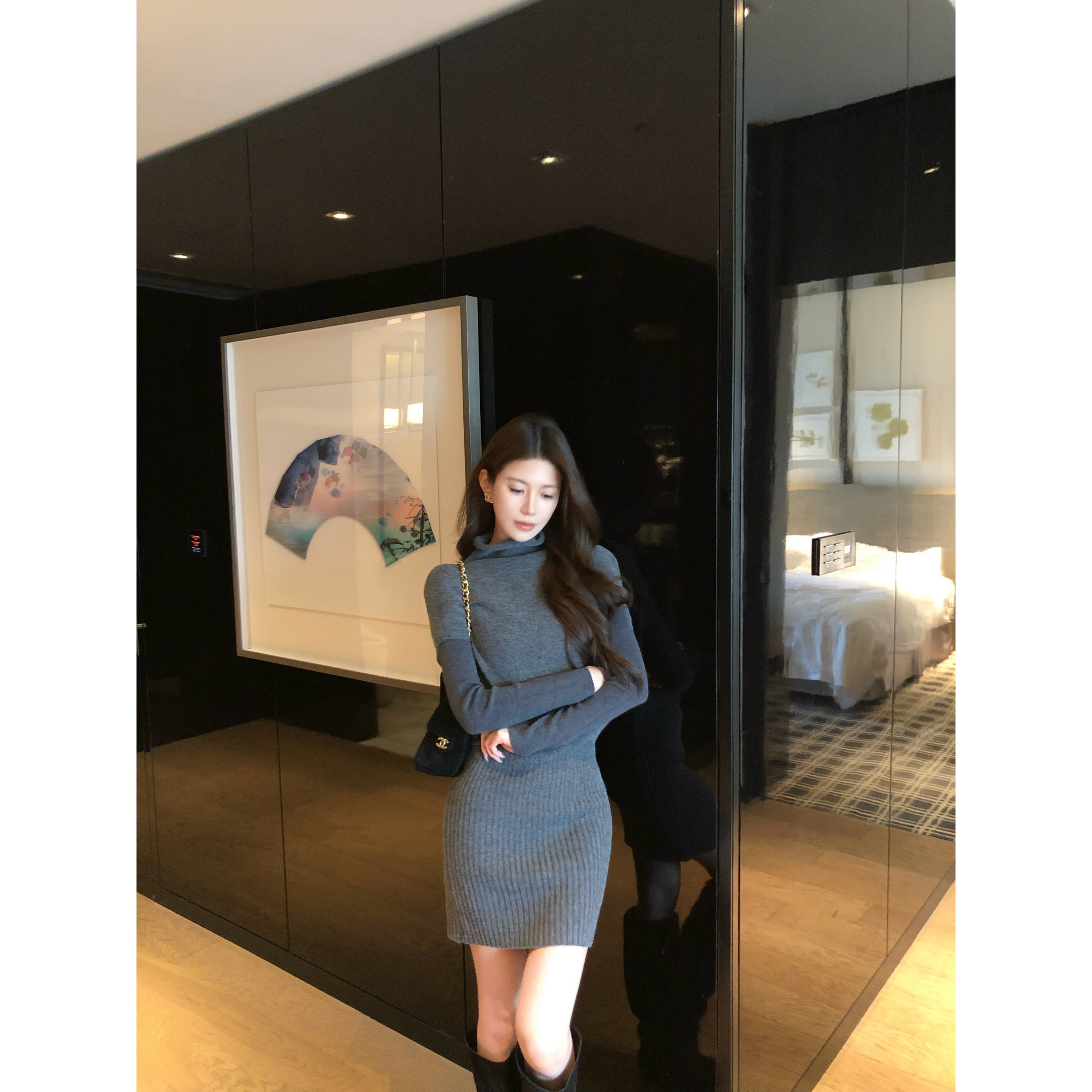 【禾呈】针织保暖时尚无袖连衣裙秋冬收腰显瘦内搭通勤连衣裙10885