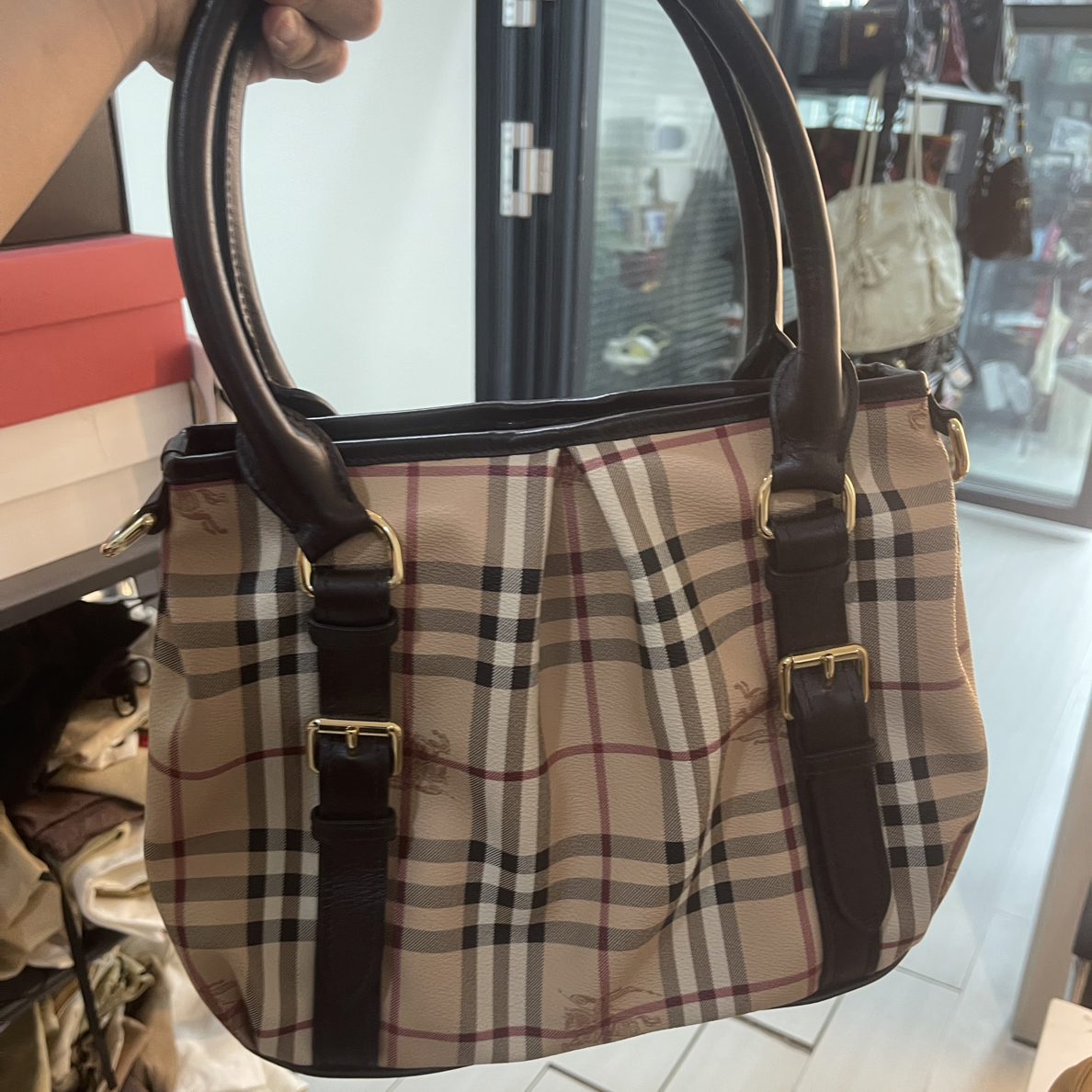 95新 BURBERRY/博柏利 阿白奢品/ 战马格纹斜挎包