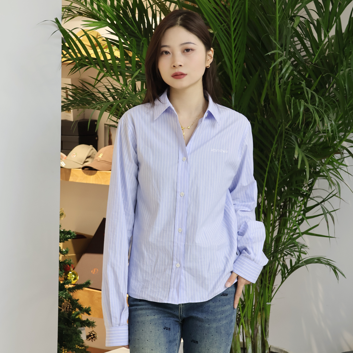 WIWH上衣｜『HQQ专属』简约条纹百搭叠穿全棉衬衫3E205