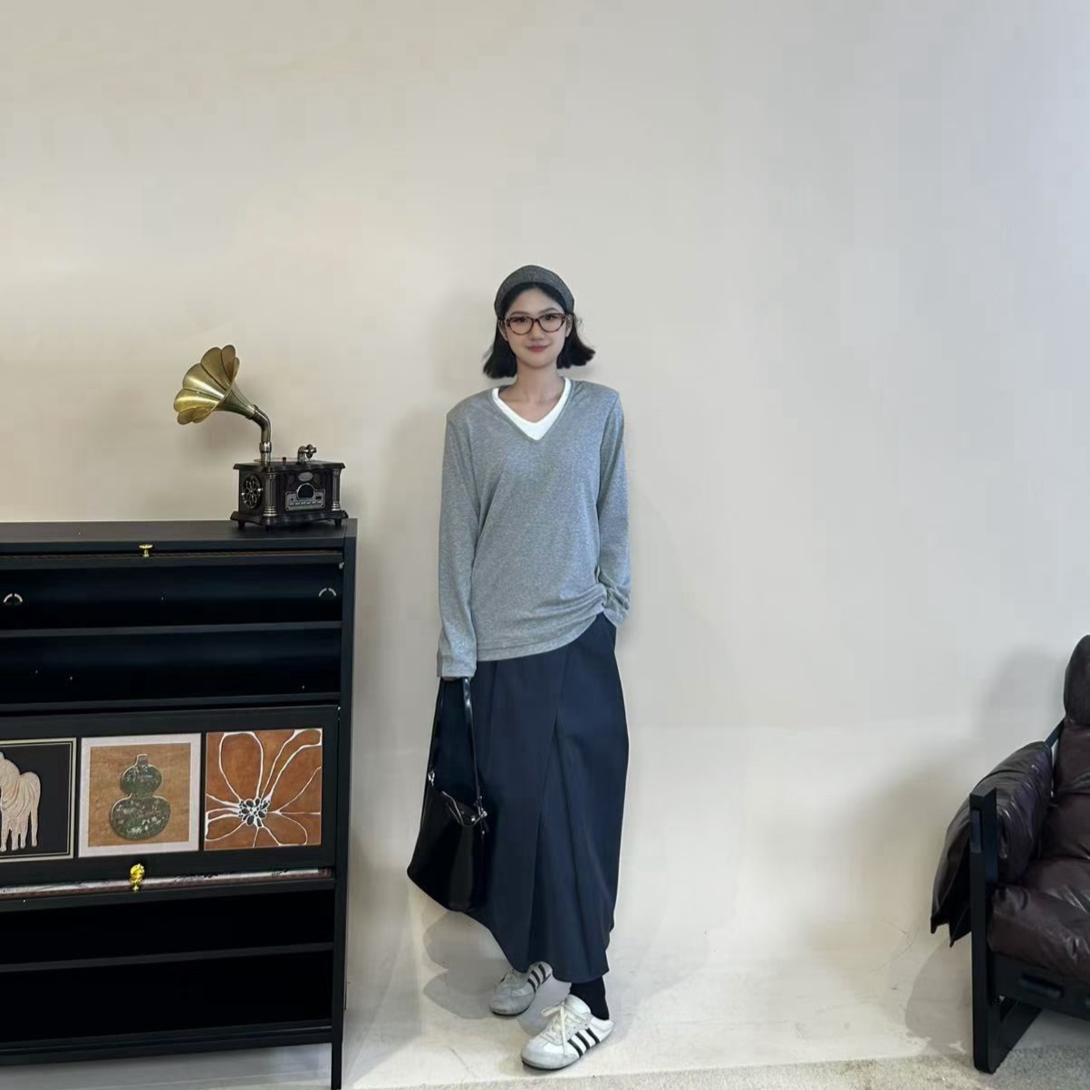 刘十六【之瑶】早春新款定制V领假俩件百搭显瘦定制上衣T桖FY723