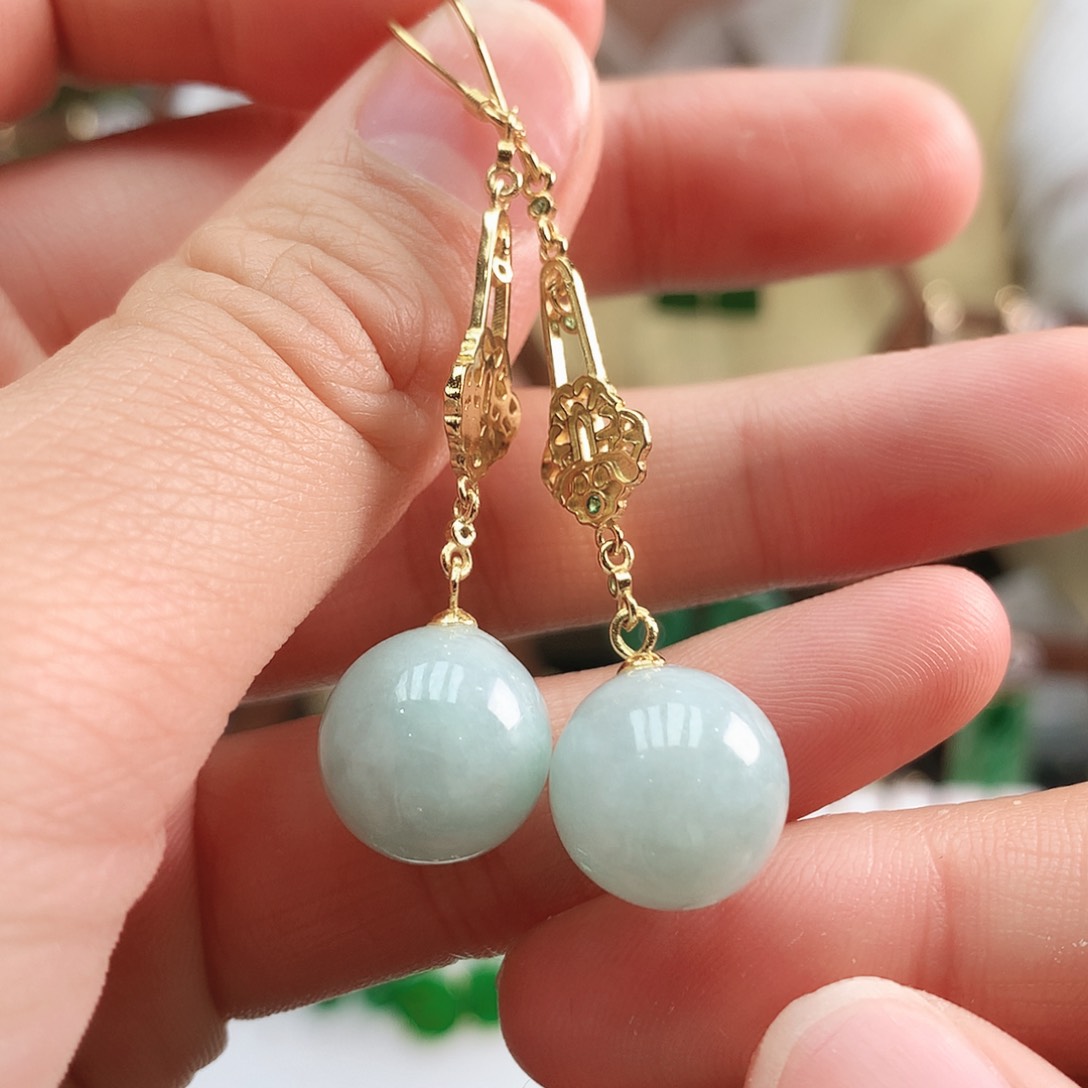 翡翠耳饰银S925镶嵌耳饰