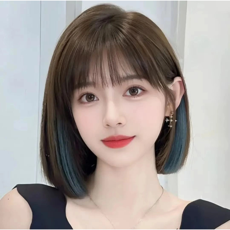 女短发女款全头套仿真人发一体减龄自然挑染蓝色整顶假发全头套女