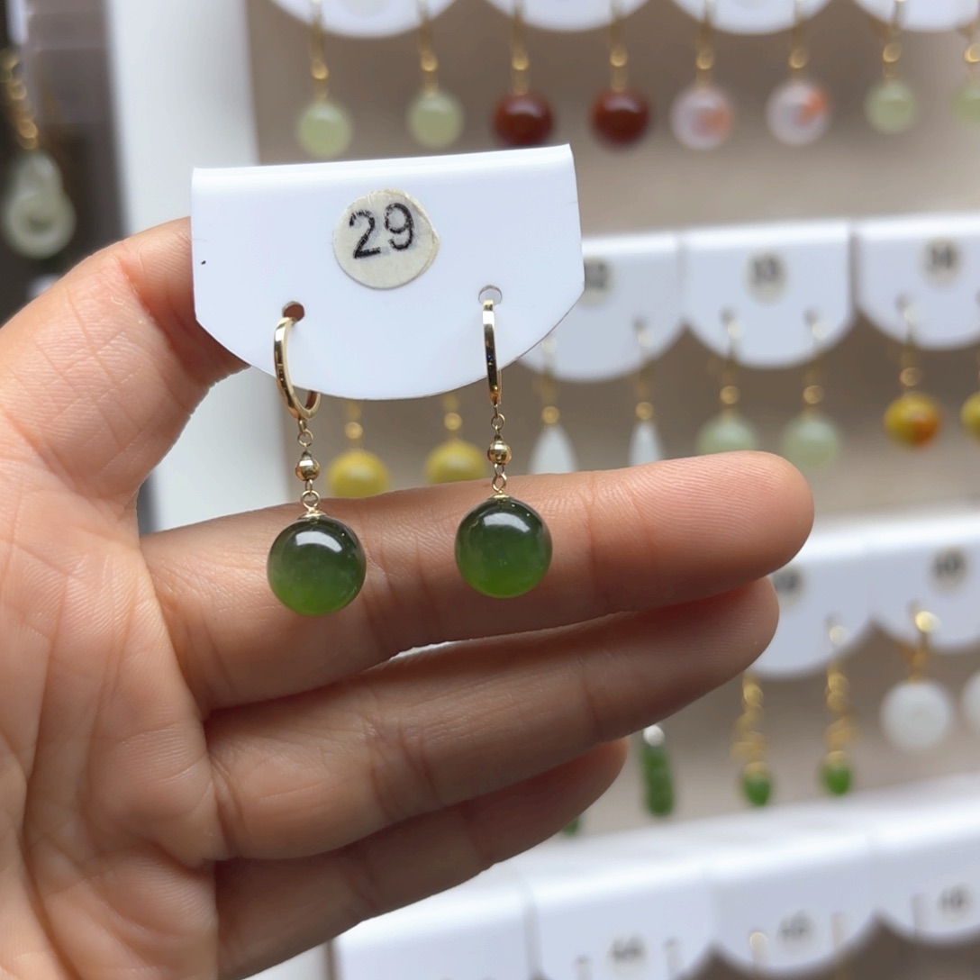 和田玉耳饰18K金镶嵌