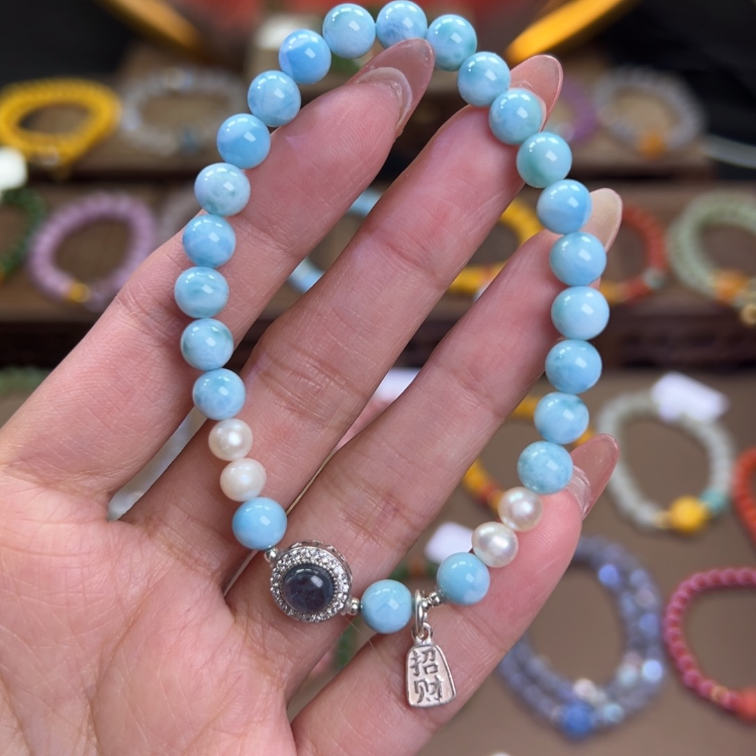 针钠钙石（海纹石）手链银S925镶嵌单圈