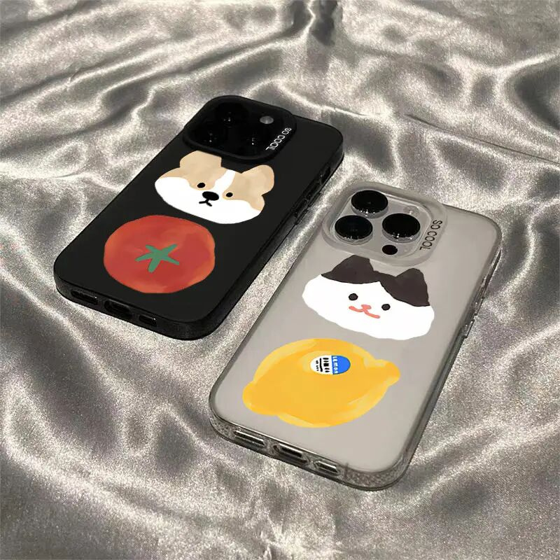 番茄柠檬猫狗情侣适用iPhone16/16手机壳iphone15Promax14软12/11
