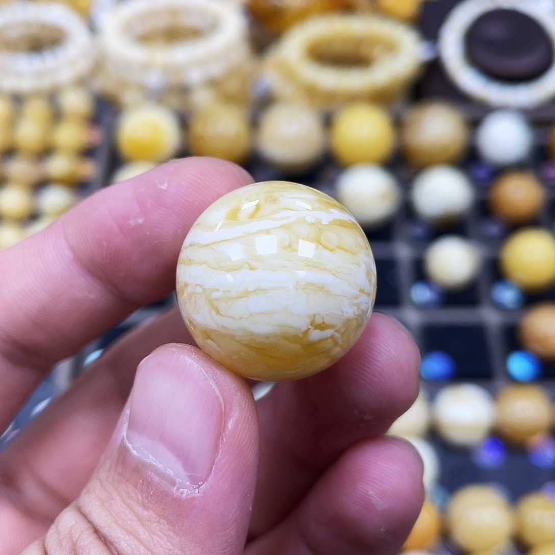 蜜蜡珠宝奇石未镶嵌23.3mm瓷白虎皮蜡款｜圆珠·段掌柜