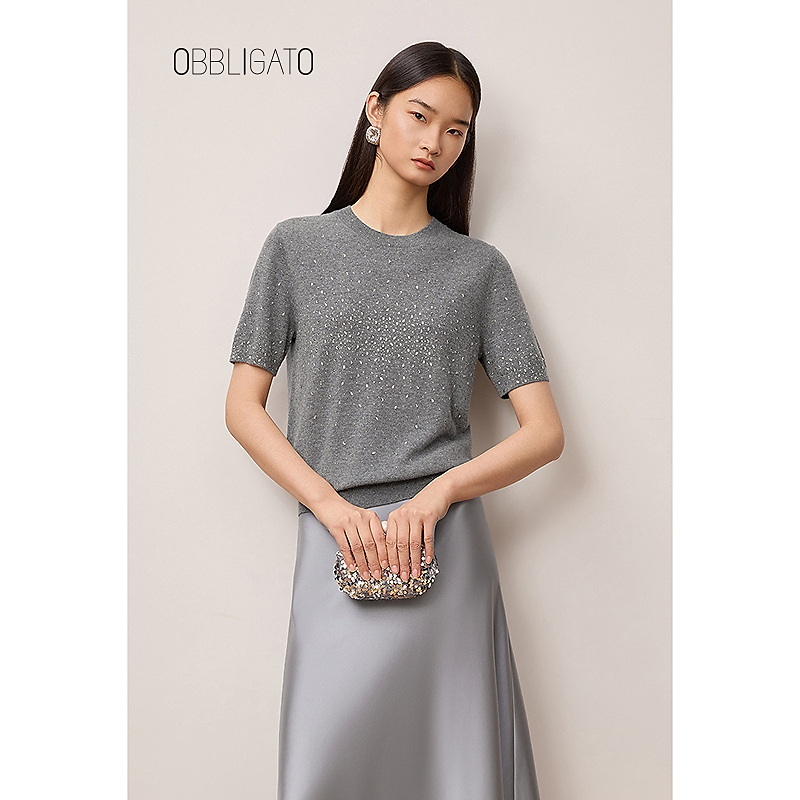 OBBLIGATO奥丽嘉朵2025秋季1C35306060新品羊毛针织烫钻毛衫