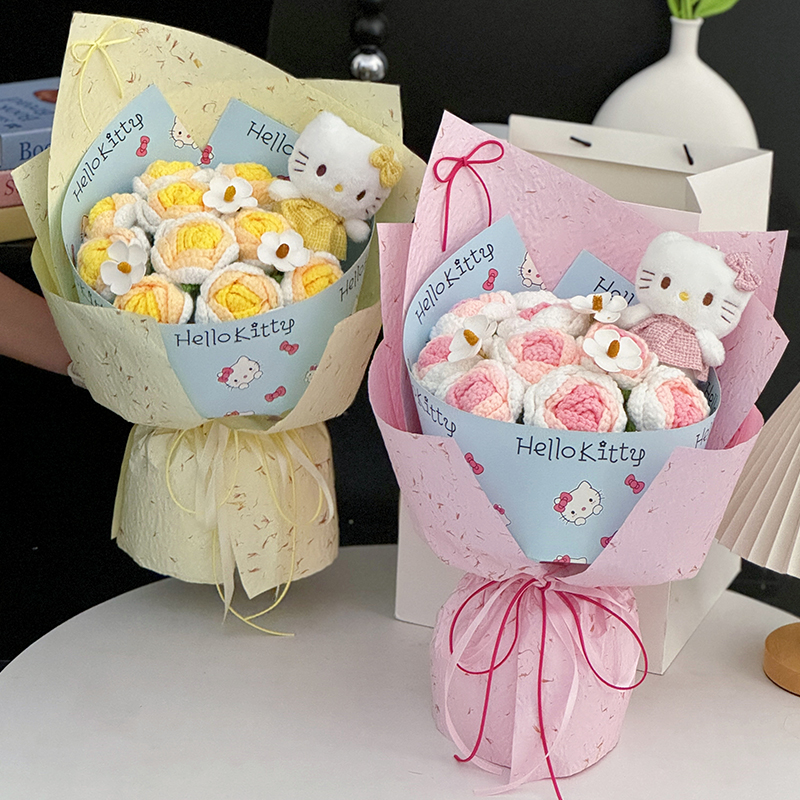 七夕情人节hellokitty凯蒂猫玩偶针织花束送女友老婆闺蜜生日礼物