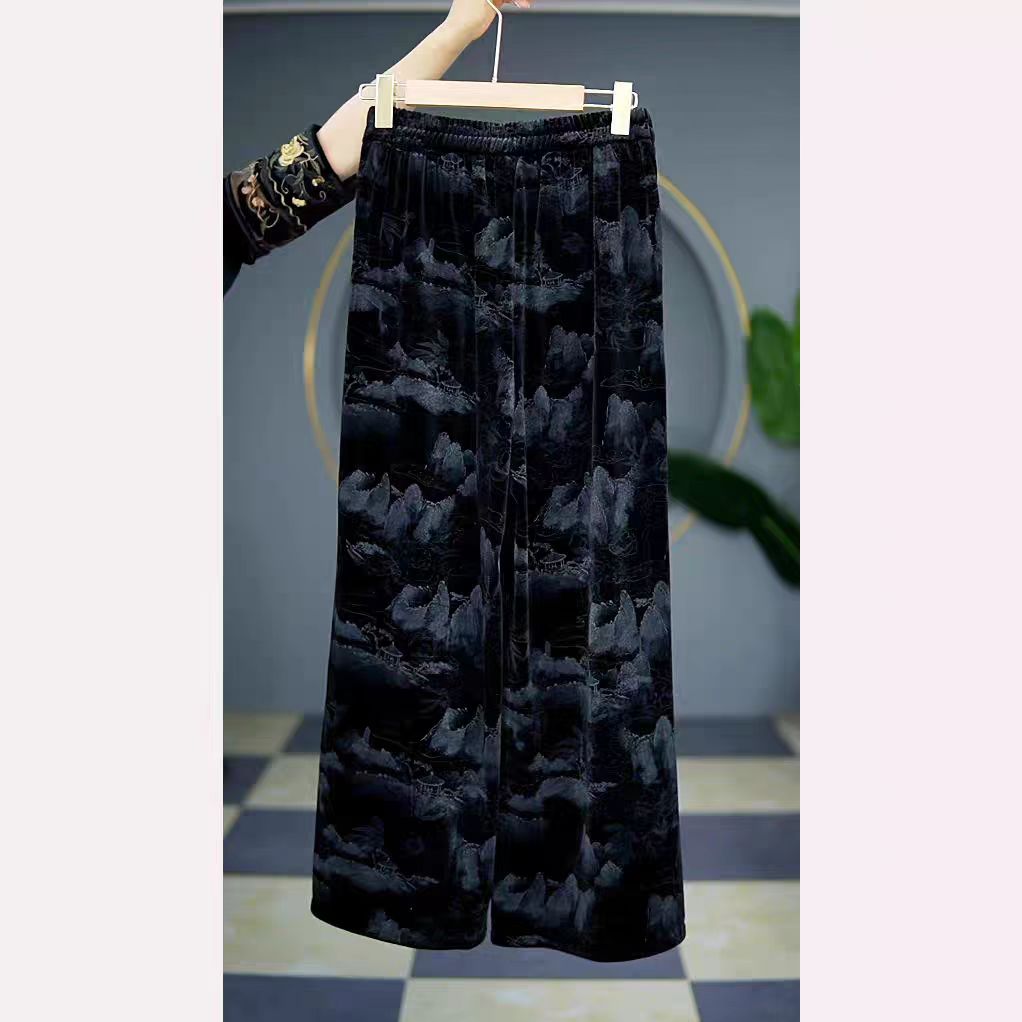 78时尚百搭丝绒阔腿裤高腰垂感休闲裤女秋冬款