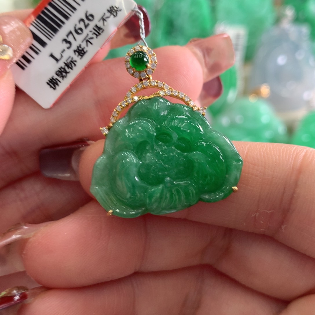 翡翠吊坠(不含链)18K金镶嵌
